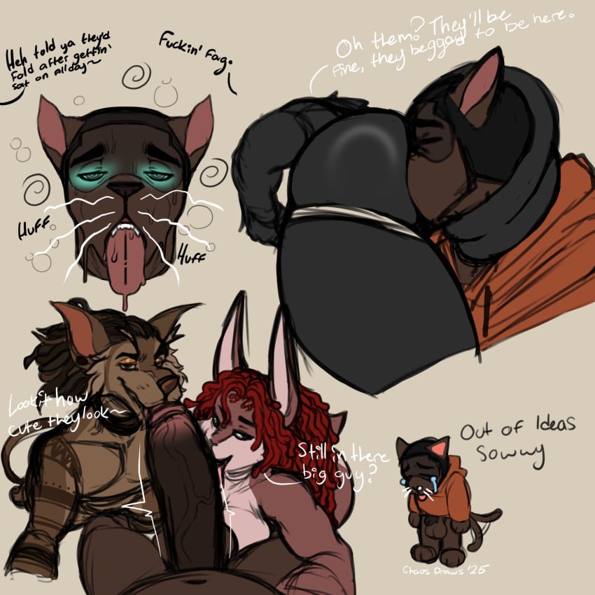anthro chaosdraws chibi facesitting fat_ass feline fellatio furry glowing_eyes hoodie huge_ass huge_cock hypnosis lashawn_(chaosdraws) multiple_blowjob praise rabbit slur smothering smothering_ass teasing tongue_out wolf