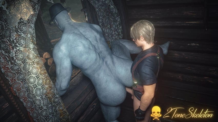 2toneskeleton capcom gay gay_anal gay_sex grey-skinned_male grey_skin human_on_humanoid human_on_monster leon_scott_kennedy light-skinned_male light_skin male male/male male_focus male_only male_penetrated male_penetrating male_penetrating_male mr_x resident_evil resident_evil_2 resident_evil_2_remake resident_evil_4_remake yaoi