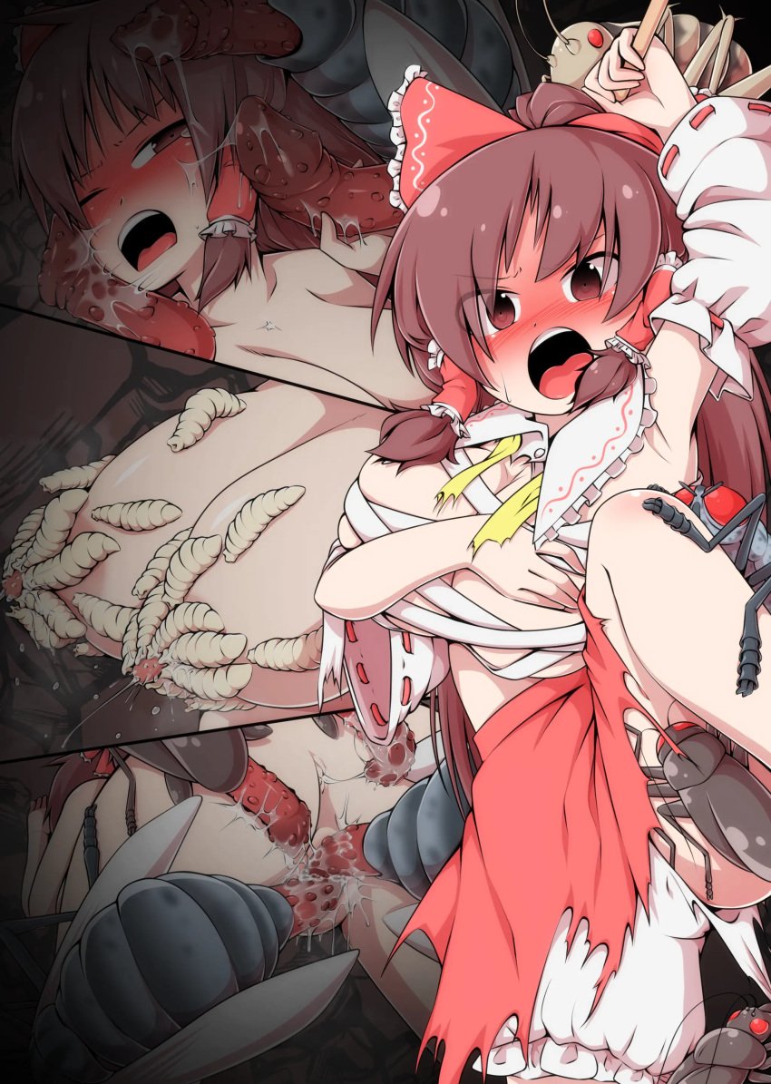 1girls birth blush blush breastfeeding breasts brown_eyes brown_hair cockroach covering_breasts cum cum_in_pussy cum_inside female fly from_behind hakurei_reimu human_mother_baby_animal human_mother_baby_insect impregnation insectophilia insects interspecies interspecies_impregnation interspecies_pregnancy lactation larva long_hair male monster nipples open_mouth penis pregnant pregnant_belly pregnant_female pussy red_eyes red_hair_bow reimu_hakurei sex shrine_maiden size_difference spread_legs touhou vaginal_penetration wide_eyed wide_hips yufutwun zoophilia zoophilia_pregnancy