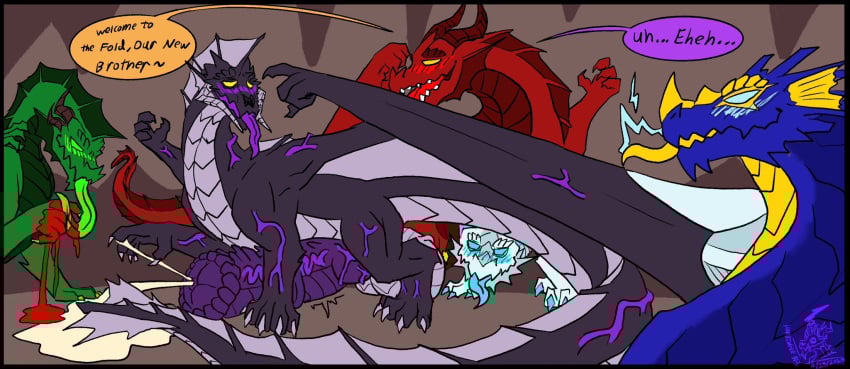 2025 animal_genitalia animal_penis anthro_to_feral aphelionscorner_(artist) balls big_balls big_penis black_body blood blush bodily_fluids cavern claws comic corruption cum cum_on_hand dialogue digital_drawing_(artwork) digital_media_(artwork) dragon ejaculation equine_genitalia equine_penis erection feral gas genital_fluids genitals group growth hi_res horn huge_balls huge_cock hyper hyper_balls hyper_genitalia hyper_penis licking male muscle_growth muscular muscular_feral muscular_male mythological_creature mythological_scalie mythology open_mouth penile_spines penis scales scalie sharp_teeth tail teeth tongue transformation transformation_sequence vein veiny_muscle veiny_penis