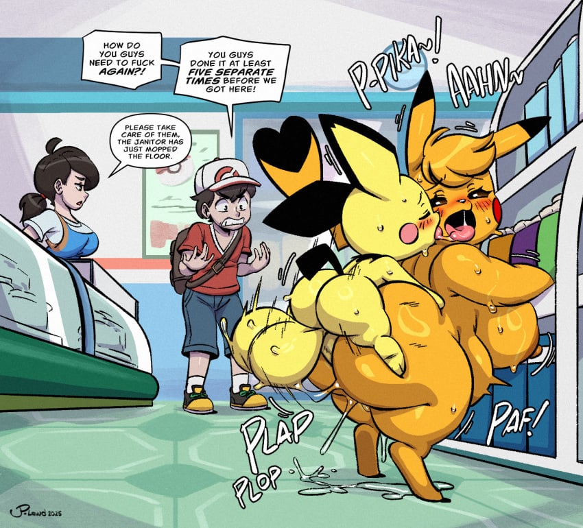 2025 5_fingers accessory ambiguous_penetration anthro anthro_on_anthro anthro_penetrated anthro_penetrating anthro_penetrating_anthro areola ass backsack balls big_balls big_breasts big_butt blush bodily_fluids breasts clenched_teeth closed_eyes clothed clothing cosplay_pikachu_(character) dialogue english_text female female_penetrated fingers generation_1_pokemon generation_2_pokemon genital_fluids genitals grab_the_butt group hair hair_accessory hair_tie hi_res human inside joaoppereiraus kanna_(joaoppereiraus) larger_anthro larger_female leroy_(joaoppereiraus) looking_back male male/female male_penetrating male_penetrating_female mammal nintendo nipples nude onomatopoeia penetration penile penile_penetration pichu pikachu pokemon pokemon_(species) pokemon_trainer ponytail profanity public public_sex sex shiny_pokemon size_difference smaller_anthro smaller_male sound_effects speech_bubble sweat teeth text thick_thighs tongue tongue_out