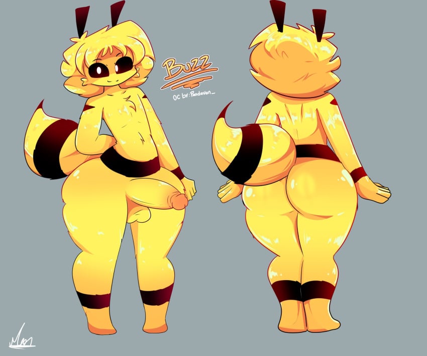 alternate_version_at_source antennae_(anatomy) balls bee bee_boy chest_fluff cock fat_ass fat_ass_femboy femboy moonlightdrawinguwu nude nude_male reference_sheet solo solo_male stinger thick_thighs