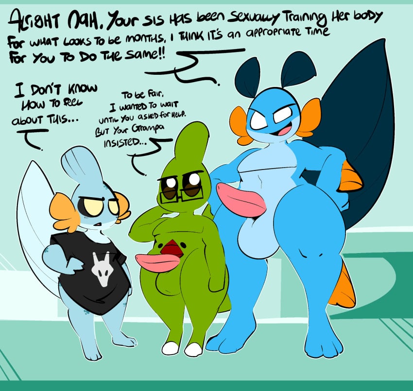 1upgobbo anthro big_penis blue_body dialogue eyewear father_(lore) father_and_child_(lore) father_and_son_(lore) feet generation_2_pokemon generation_3_pokemon genitals glasses grandparent_(lore) green_body group hi_res imminent_incest imminent_sex jay_(1upgobbo) larvitar male male/male mudkip nah_(1upgobbo) nintendo parent_(lore) parent_and_child_(lore) parent_and_son_(lore) penis penis_size_difference pokemon pokemon_(species) scarf size_difference son_(lore) swampert tail thick_thighs trio xavier_(1upgobbo)