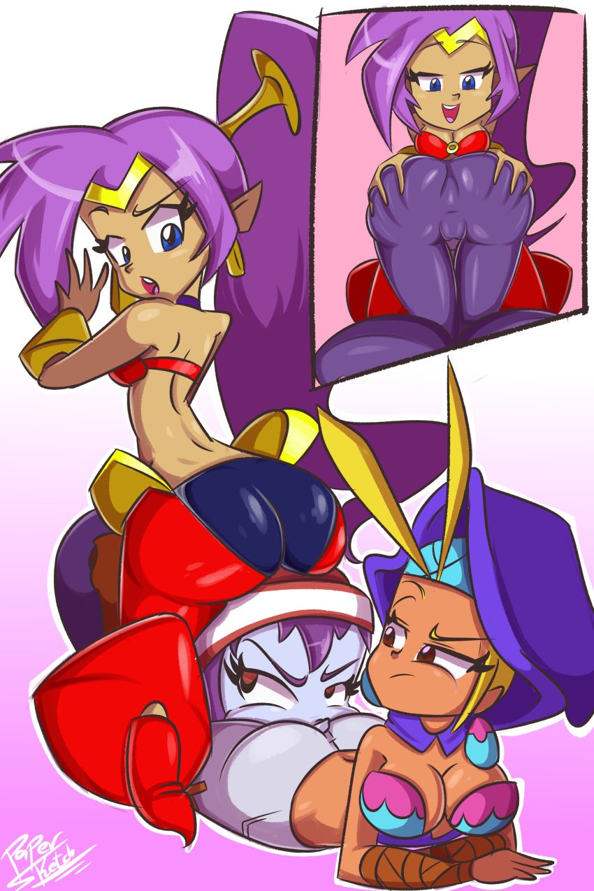 ass ass_focus ass_grab ass_sniffing ass_up clothed clothed_female clothing defeated facesitting femdom fff_threesome papersketch risky_boots shantae shantae:_half-genie_hero shantae_(character) shantae_and_the_pirate's_curse sky_(shantae) sniffing sniffing_ass spread_ass spread_butt spreading threesome