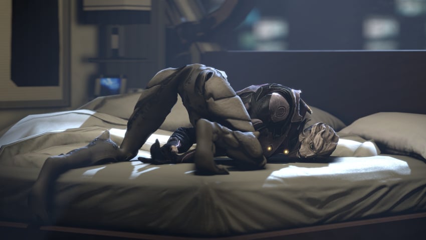 3d alien armor ass_up bed bottomless clothed clothing female mass_effect on_bed partially_clothed presenting pussy pussy_juice pussy_juice_string seductive solo source_filmmaker tongue turian video_games voui