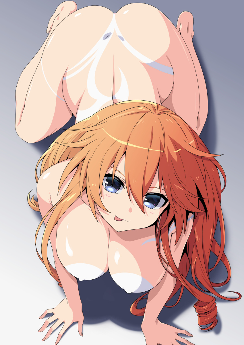 1girls 2d 2d_(artwork) ass big_ass big_breasts breasts bubble_butt date_a_live doggy_style grey_eyes kazamachi_yamai light-skinned_female long_hair looking_at_viewer naked naked_female nipple_bulge nipples orange_hair solo solo_female thighs tongue_out