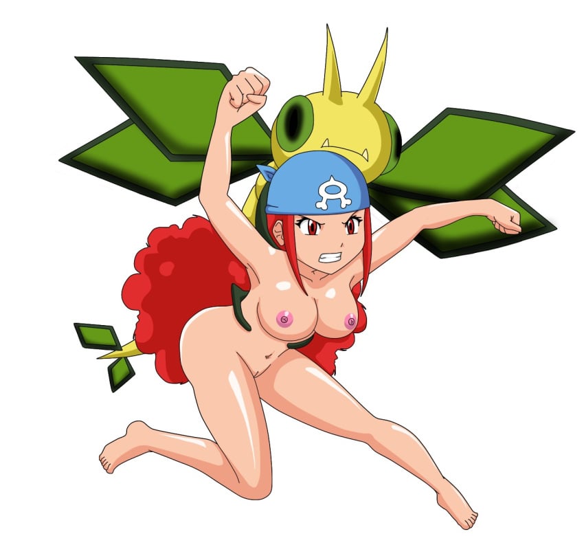 1girls ambiguous_gender angry areolae bandana belly breasts dragon eyelashes fangs feet green_eyes holding human implied_sex long_hair navel nintendo nipples nude pokémon pokemon pokemon_rse pokephilia pussy red_eyes red_hair scalie shelly_(pokemon) shelly_(pokemon_rse) silvina_(pokémon) team_aqua teeth toes vibrava white_background wings