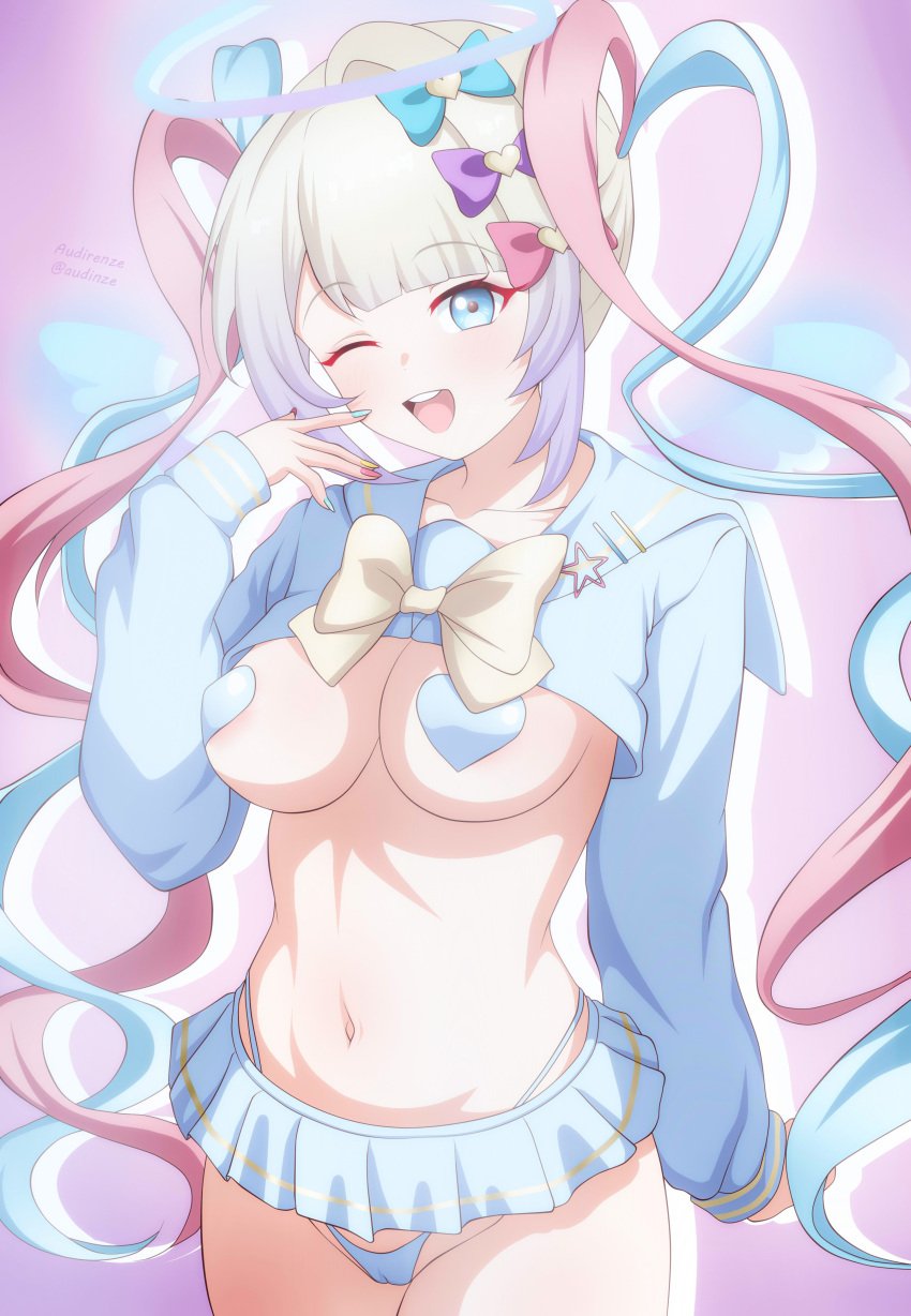 audirenze cameltoe chouzetsusaikawa_tenshi-chan daten_route heart_pasties large_breasts meme nail_polish needy_girl_overdose needy_streamer_overload one_eye_closed painted_nails panties pasties smile upper_teeth_only