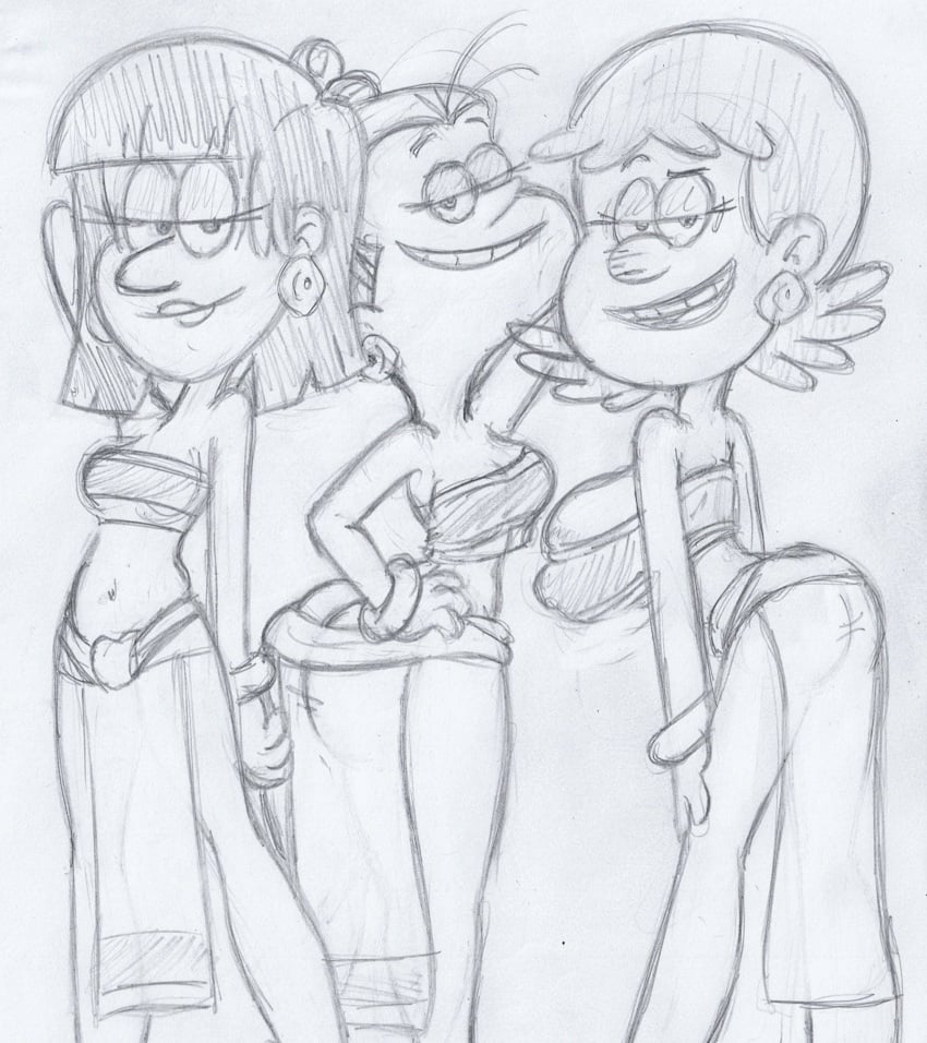 3girls agnes_johnson alternate_version_available ass chel_(cosplay) coach_keck cosplay drawing dreamworks female female_only human kate_bernardo looking_at_viewer multiple_girls nickelodeon open_mouth pose seductive sketch takeshi1000 the_loud_house uncolored