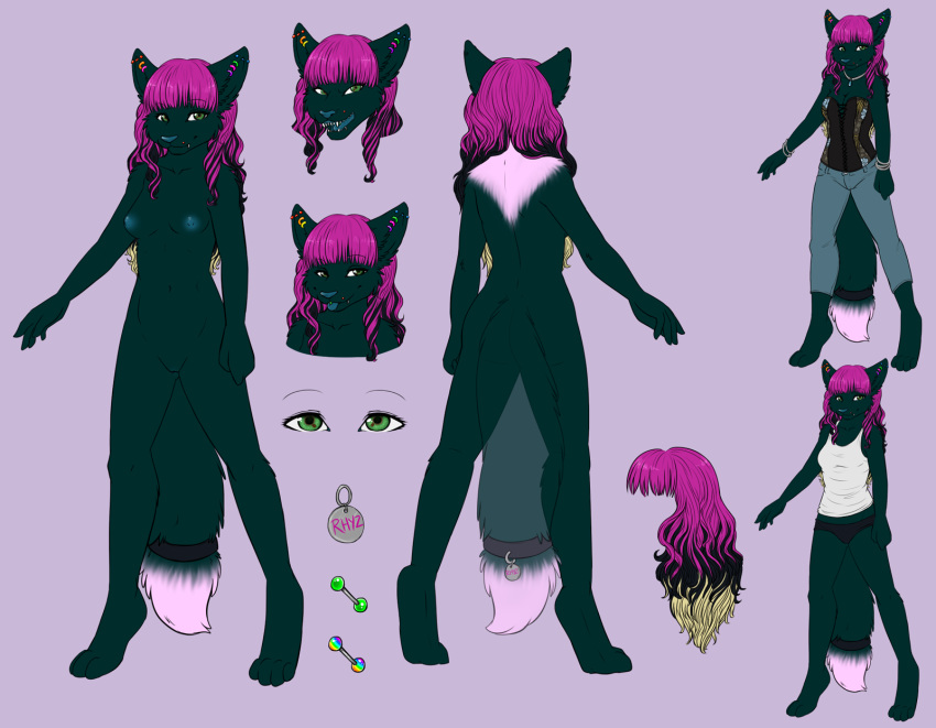 ajna anthro black_fur bracelet canine clothed clothing digitigrade fangs female fur furry jewelry mammal model_sheet necklace nipples nude panties petite piercing tongue underwear wolf