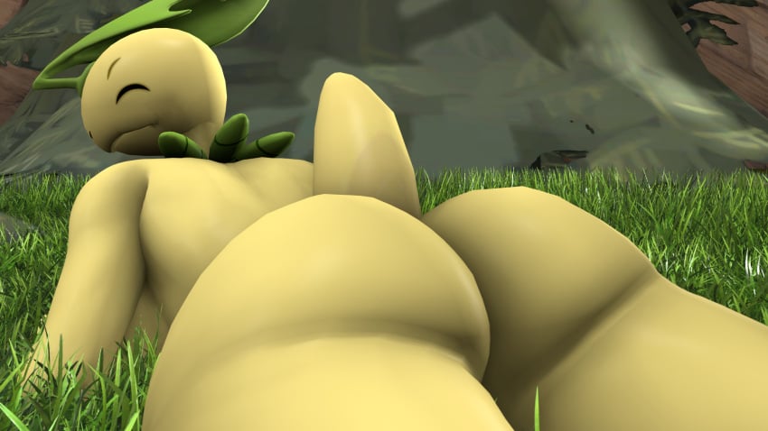 16:9 2020s 2023 3d_(artwork) anthro ass baek-myo bayleef breasts butt_focus closed_eyes digital_media_(artwork) female grass hi_res looking_back lying nintendo nude on_front plant pokemon pokemon_(species) pokemorph side_boob solo source_filmmaker_(artwork) tail tree widescreen yellow_body yellow_skin