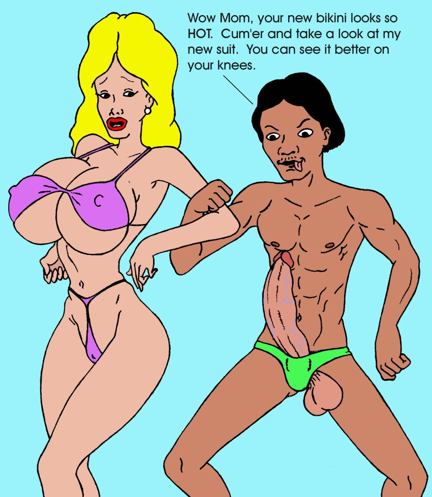 bikini dark-skinned_male dark_skin imminent_rape incest interracial joseph_gribble king_of_the_hill male mother_and_son nancy_gribble nancy_hicks_gribble penis sbb string_bikini swimsuit testicles