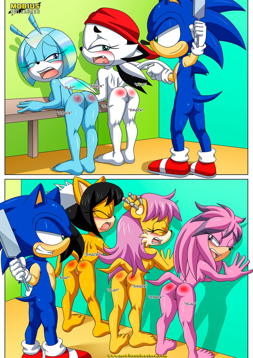 1boy 5girls ass barefoot bbmbbf blush breasts comic feet female honey_the_cat humanoid_feet jewel_the_beetle jian_the_tiger julie-su male male/female mina_mongoose mobius_unleashed nipples nude palcomix pussy sega sonic's_guide_to_spanking_2_(comic) sonic_(series) sonic_the_hedgehog sonic_the_hedgehog_(series) spanking