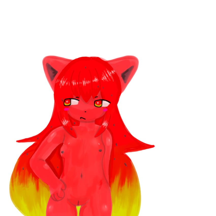 anthro anthro_female cat_ears cub domestic_cat female_cub furry green_hair looking_to_the_side melo_(melonkitty) red_eyes red_hair watermelon young young_female