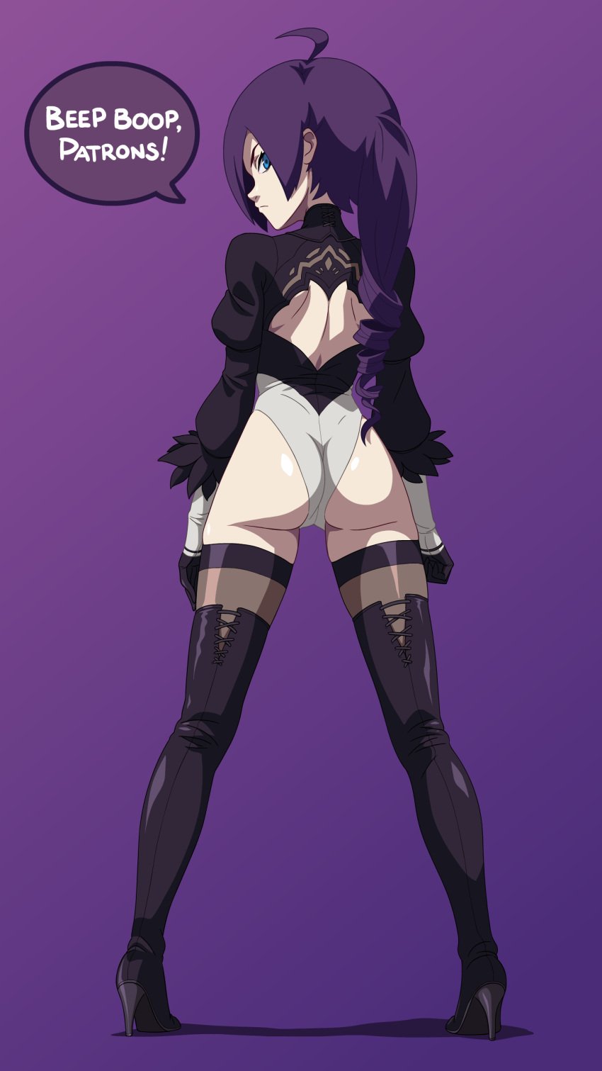 1girls blue_eyes female nier:_automata patreon purple_hair yorha_2b yorha_2b_(cosplay) zone zone-tan