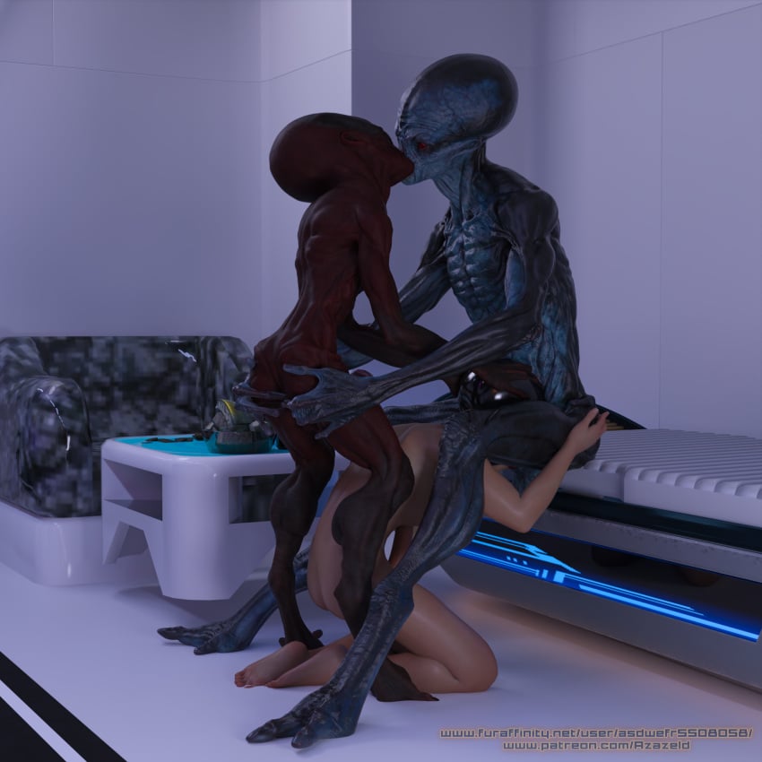 1:1 alien alien_humanoid asdwefr5508058 daz_studio fellatio fingering group group_sex hi_res human humanoid kissing latex_hood male male/male mammal nude oral penile sex submissive xenophilia