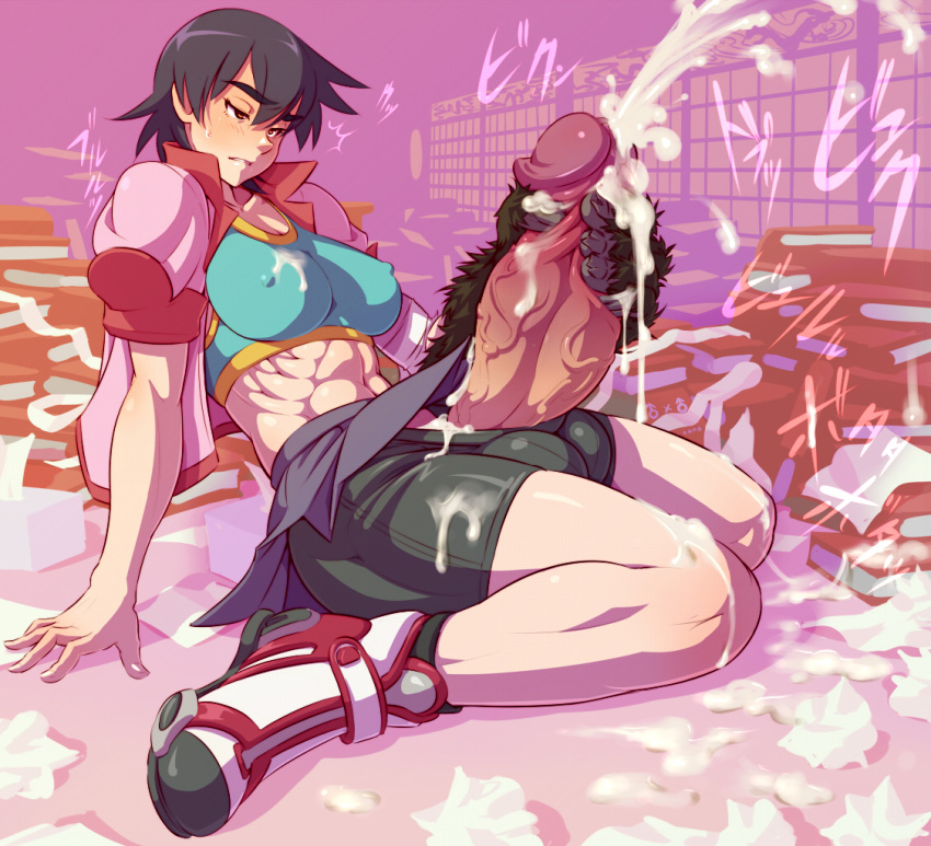 1futa abs bakemonogatari bike_shorts books breasts cum cum_everywhere ejaculation erect_nipples futa_only futanari hair huge_cock intersex jacket kanbaru_suruga mikoyan monogatari_(series) muscle nipples penis short_hair smile solo solo_futa sports_bra spread_legs testicles thick_thighs uncensored veiny veiny_penis