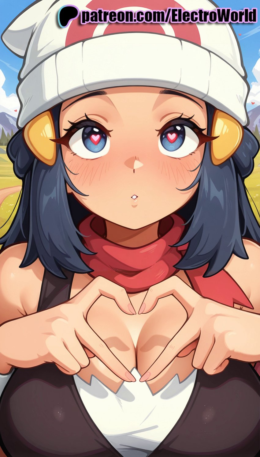 ! 1girls 2025 ai ai_assisted ai_generated anime anime_girl anime_style artist_name beanie blue_hair blush breast breasts breasts breasts bust chest copyright_name dawn_(pokemon) electroworld eyelashes female fingernails hair_ornament hat heart heart-shaped_pupils hi_res high_quality high_resolution highres long_hair mind_control nintendo open_mouth patreon patreon_username pink_scarf pokemon pokemon_(creature) red_scarf scarf stable_diffusion tied_hair v watermark white_headwear