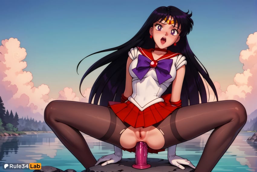 1girls ai_generated anal anal_insertion anal_masturbation anal_object_insertion arm_support artist_name bishoujo_senshi_sailor_moon black_hair blue_sky blush bow bowtie breasts choker circlet cloud cloudy_sky day dildo dildo_in_ass dildo_insertion dildo_riding earrings elbow_gloves female_masturbation gem gloves hi_res hino_rei huge_dildo jewelry leotard long_hair looking_at_viewer magical_girl masturbation medium_breasts miniskirt no_panties object_insertion open_mouth outdoors pantyhose patreon_username pleated_skirt purple_bow purple_eyes pussy pussy_juice red_sailor_collar red_skirt rei_hino rule34lab sailor_collar sailor_mars sailor_senshi_uniform sex_toy shirt skirt sky solo spread_legs squatting squatting_cowgirl_position star_\(symbol\) star_earrings teeth torn_clothes torn_pantyhose uncensored upper_teeth_only very_long_hair water white_gloves white_shirt