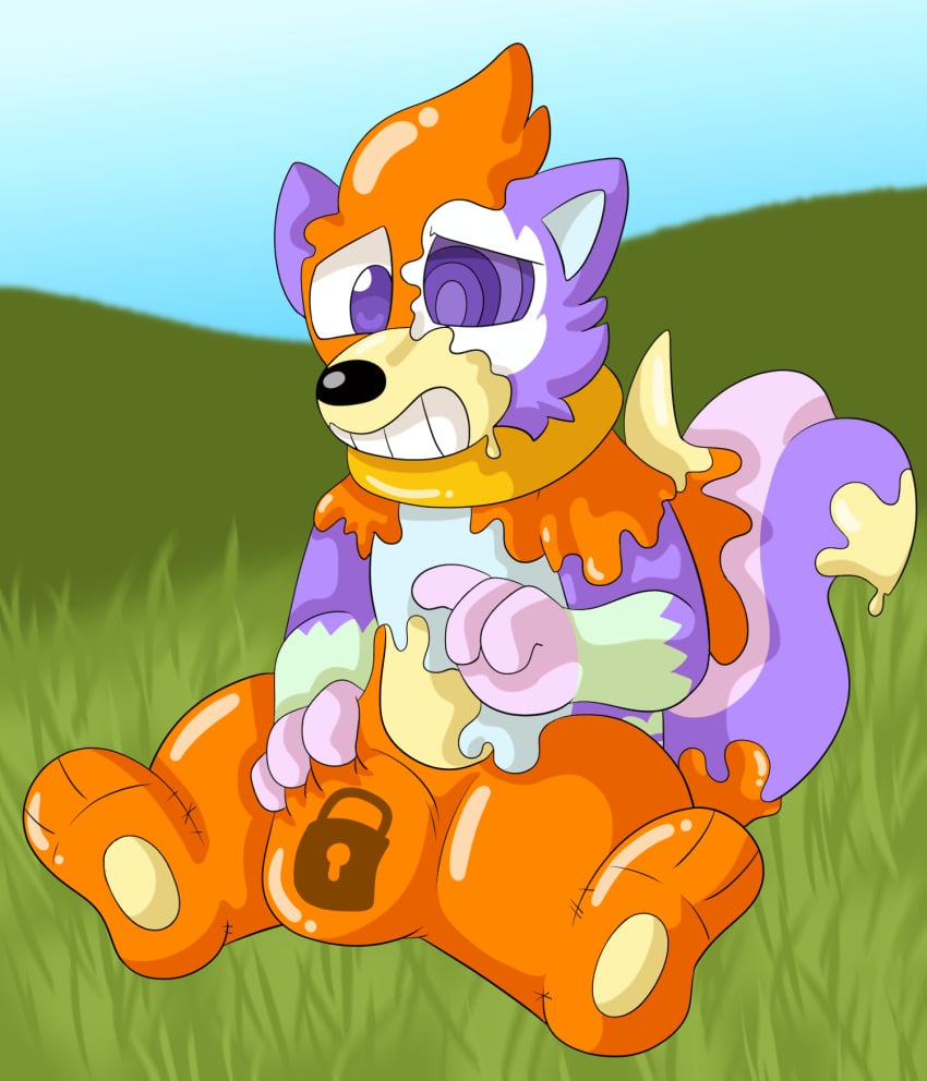 animate_inanimate anthro buizel collar detectivecoon dripping fur generation_1_pokemon generation_4_pokemon goo_transformation grass groping_crotch hi_res hill hypnosis inflatable inflatable_collar inflatable_transformation living_inflatable lock_bulge male_only mind_control multi_tail multicolored_body multicolored_fur nervous nintendo null_bulge orange_body pawpads paws permagrin plant pokemon pokemon_(species) pool_toy purple_eyes ringed_eyes self_grope sky solo species_transformation tail transformation vulpix willow_(willowpoke) yellow_collar