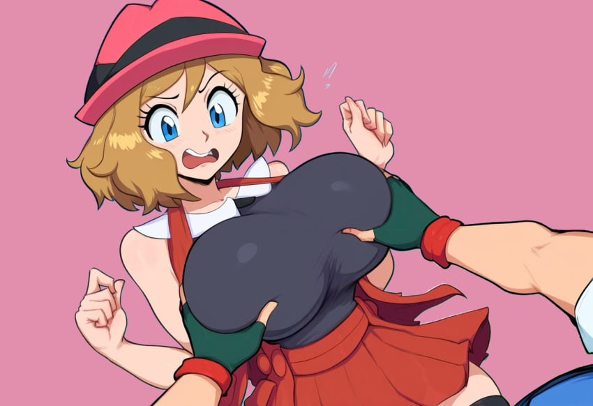 1boy ai_generated amourshipping breast_grab breasts female huge_breasts muscular_male novelai paulinebabe pokemon pokemon_(anime) pokemon_journeys pokemon_protagonist pokemon_xy satoshi_(pokemon) serena_(pokemon)