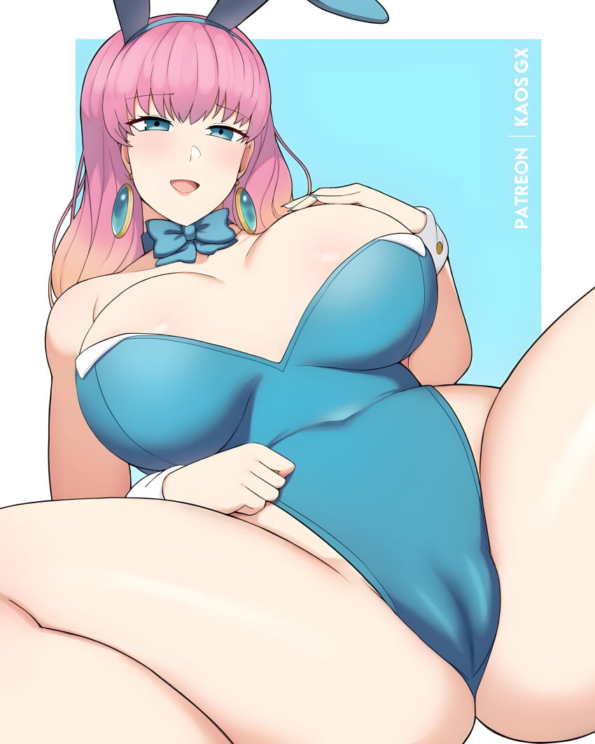 1girls 2d 2d_(artwork) big_belly big_breasts big_thighs blue_bunnysuit blue_eyes bow_tie bowtie bowtie_collar breasts breasts_apart breasts_bigger_than_head bunny_ears bunnysuit busty busty_female cameltoe cleavage curvaceous curvaceous_body curvaceous_female curvaceous_figure curvaceous_hips curvaceous_thighs curvy curvy_body curvy_female curvy_figure curvy_hips curvy_thighs earrings female female_focus female_only fire_emblem fire_emblem_heroes gunnthra_(fire_emblem) hand_on_breast hand_on_own_breast hand_on_own_chest huge_breasts huge_thighs kaos_art large_breasts large_thighs legs legs_apart legs_spread looking_at_viewer multicolored_hair nintendo open_mouth open_mouth open_smile pink_hair presenting pussy pussy_visible_through_clothes revealing_clothes sexy simple_background solo solo_female solo_focus spread_legs spreading thick thick_hips thick_legs thick_thighs tight_clothing voluptuous voluptuous_female white_background