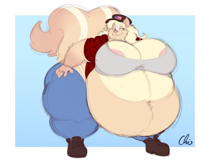 1girls american_flag anthro bbw belly big-belly blonde_hair bra breasts female female_only furry furry_only haley_(kerbuldkerbs) half-closed_eyes hat huge_belly looking_at_viewer mammal morbidly_obese nekocrispy nipples obese obese_female overweight overweight_female seductive skunk standing thick_thighs