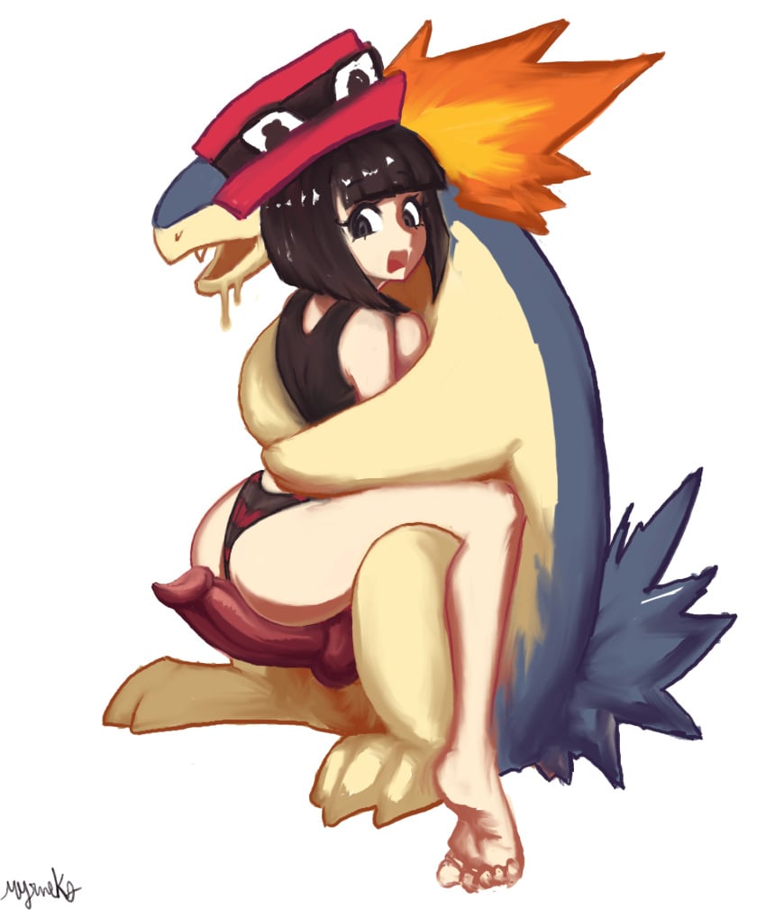 before_sex big_penis delta_(desiredelta) desiredelta hat knotted_penis mary_(desiredelta) myrneko panties partially_clothed pokemon pokemon_(species) pokephilia typhlosion zoophilia zoophilia