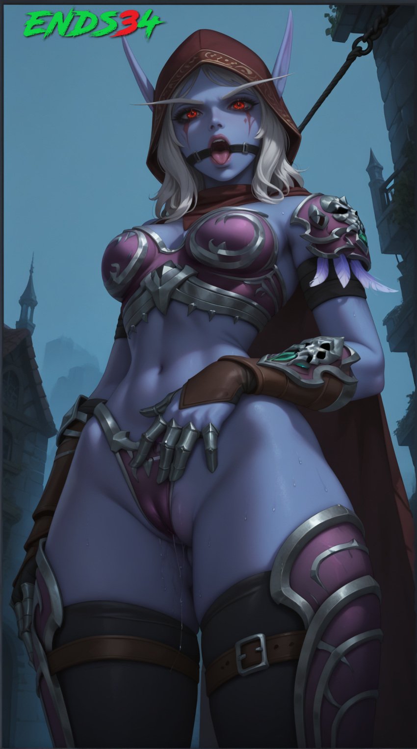 ai_generated armor ass ball_gag big_ass bikini_armor blizzard_entertainment elf_female ends34 female female_only fit_female gag overwatch overwatch_2 pussy pussy_juice stockings sylvanas_windrunner widowmaker world_of_warcraft