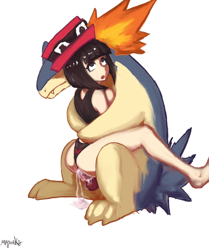 big_penis cum cum_drip cum_in_pussy cum_inside delta_(desiredelta) desiredelta hat knotted_penis mary_(desiredelta) myrneko panties panties_aside partially_clothed penetration pokemon pokemon_(species) pokephilia typhlosion vaginal_penetration zoophilia zoophilia