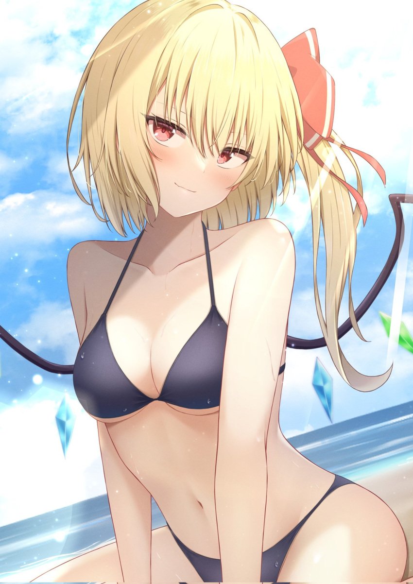 beach bikini blonde_hair blush flandre_scarlet navel red_eyes smile szl touhou wings