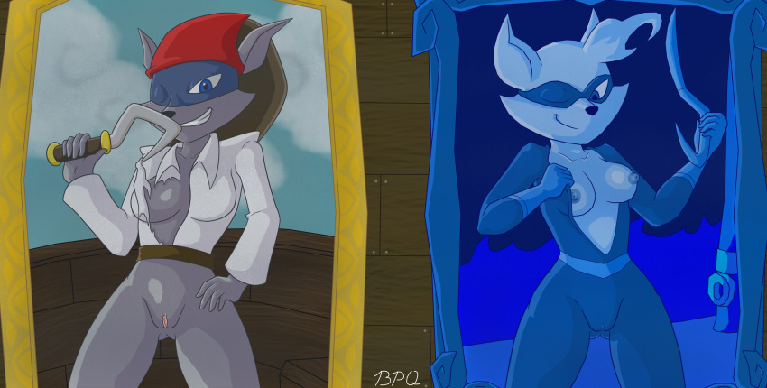 bandana blue_eyes bpq00x breasts female henriette_cooper looking_at_viewer mammal mask pussy raccoon sly_cooper_(series) smooth_fur solo