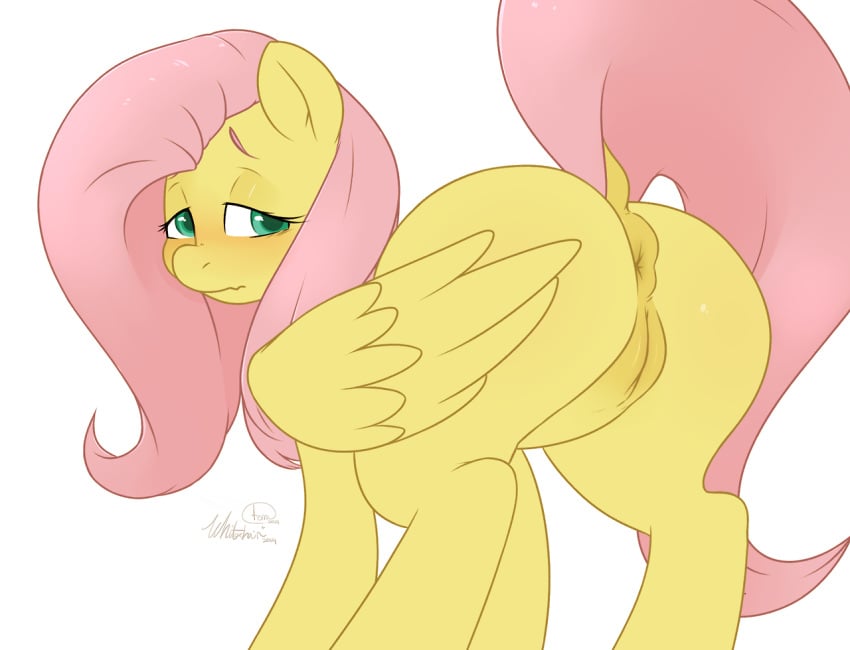 2014 anus ass equine female fluttershy_(mlp) friendship_is_magic furry hair half-closed_eyes mammal my_little_pony pegasus pink_hair plain_background pussy solo straight_hair terrabutt white_background whitehair wings yellow_fur