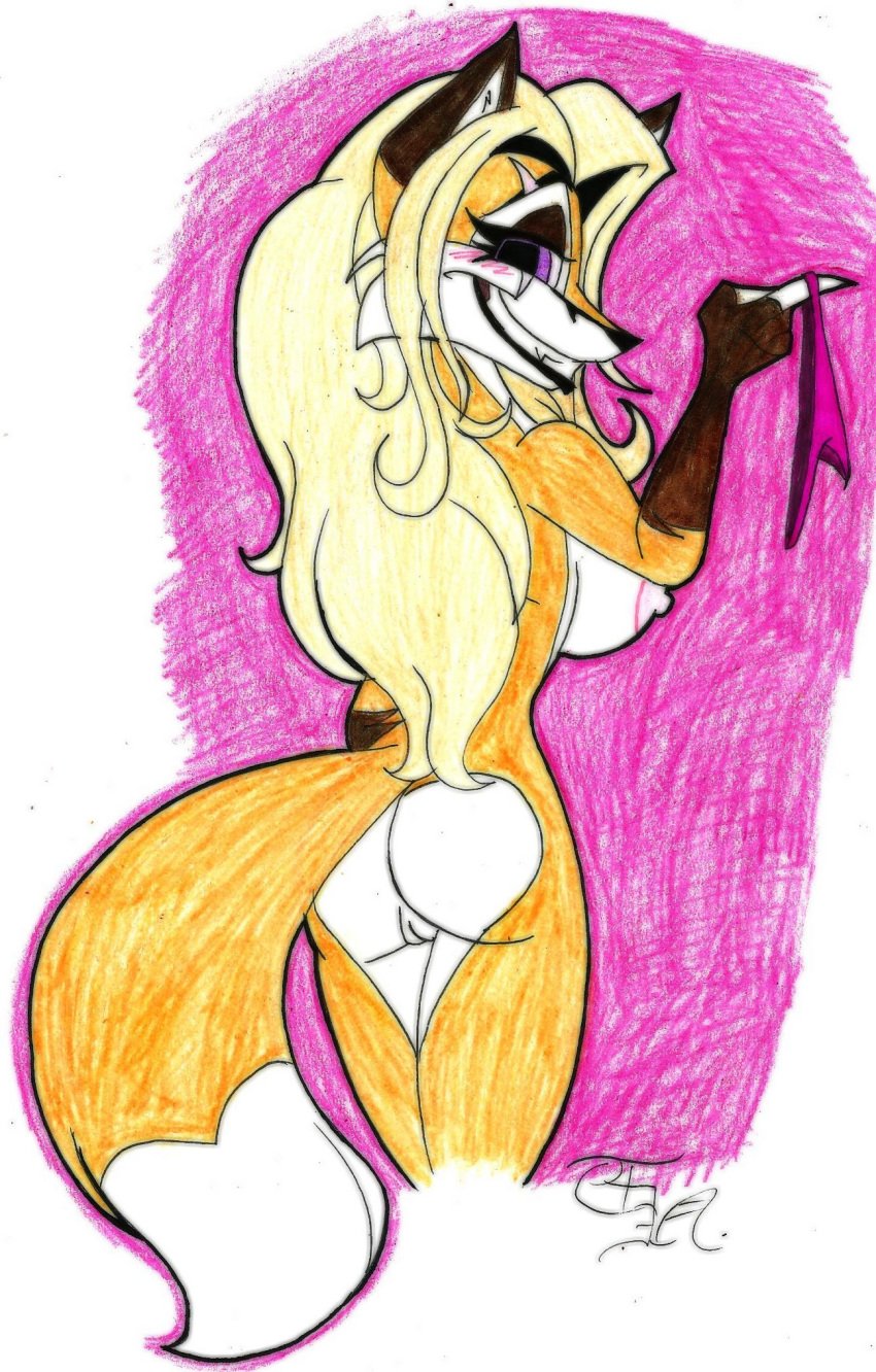 anthro ass canine female female_only fox from_behind fur furry mammal panties pinup pose purple_eyes pussy scar smile solo toddrogue69 underwear