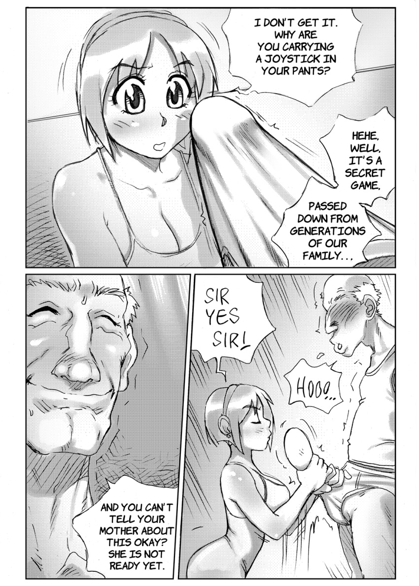 age_difference blush breasts cleavage clothed clothed_female comic dialog english english_text erection female funny handjob handjob_over_clothes happy humor large_breasts male melkor_mancin monochrome pants_down sidney sidney_(comic) sidney_swanson smile teen text uncle_and_niece young