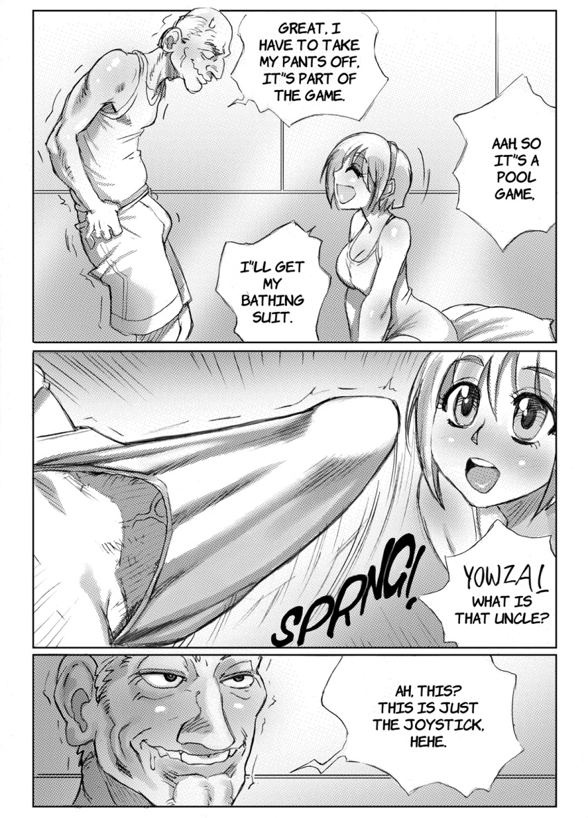 biting_lip blush cleavage comic dialog erection female male melkor_mancin monochrome pants_down sidney sidney_(comic) sidney_swanson teen text uncle_and_niece