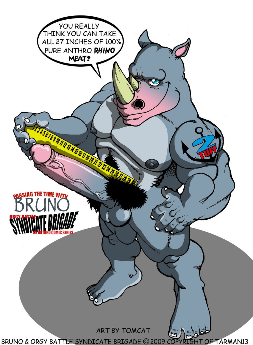 5_toes balls biceps big_muscles big_penis bruno_rhynox erection flexing grey_body grin horn humanoid_penis male male_only mammal masturbation muscles nipples nude pecs penis pose presenting rhinoceros smile solo standing toes tomcat_(artist) toned vein