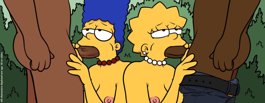 20th_century_fox 20th_century_studios 2boys 2girls aged_up blowjob blue_hair cock dark-skinned_male dark_skin ear_piercing faceless_male female human interracial lisa_simpson lockandlewd male marge_simpson milf necklace nipples nude on_knees oral oral_sex outdoors pants_down penis standing straight the_simpsons unseen_male_face yellow_skin