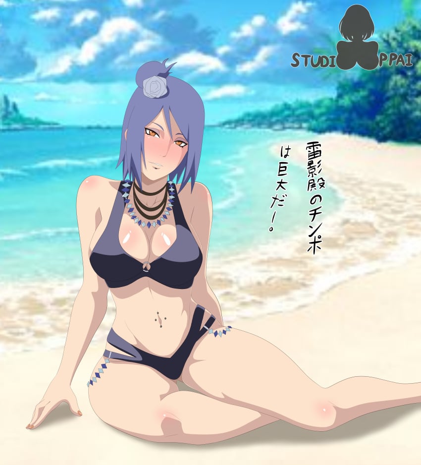 1girls 2024 alternate_costume barefoot beach big_breasts bikini bikini_bottom bikini_top blue_bikini blue_panties blue_swimsuit bracelet busty cleavage curvaceous curvy curvy_figure eyeshadow female female_only full_body hair_flower konan large_breasts light-skinned_female light_skin lips lipstick looking_at_viewer makeup naruto naruto_(series) naruto_shippuden necklace ocean official_alternate_costume orange_eyes outdoors outside panties pink_lips pink_lipstick pinup pose posing purple_hair revealing_swimsuit shounen_jump sideboob sitting skimpy_bikini solo solo_female solo_focus studio_oppai swimsuit thighs thunder_thighs voluptuous watermark wide_hips