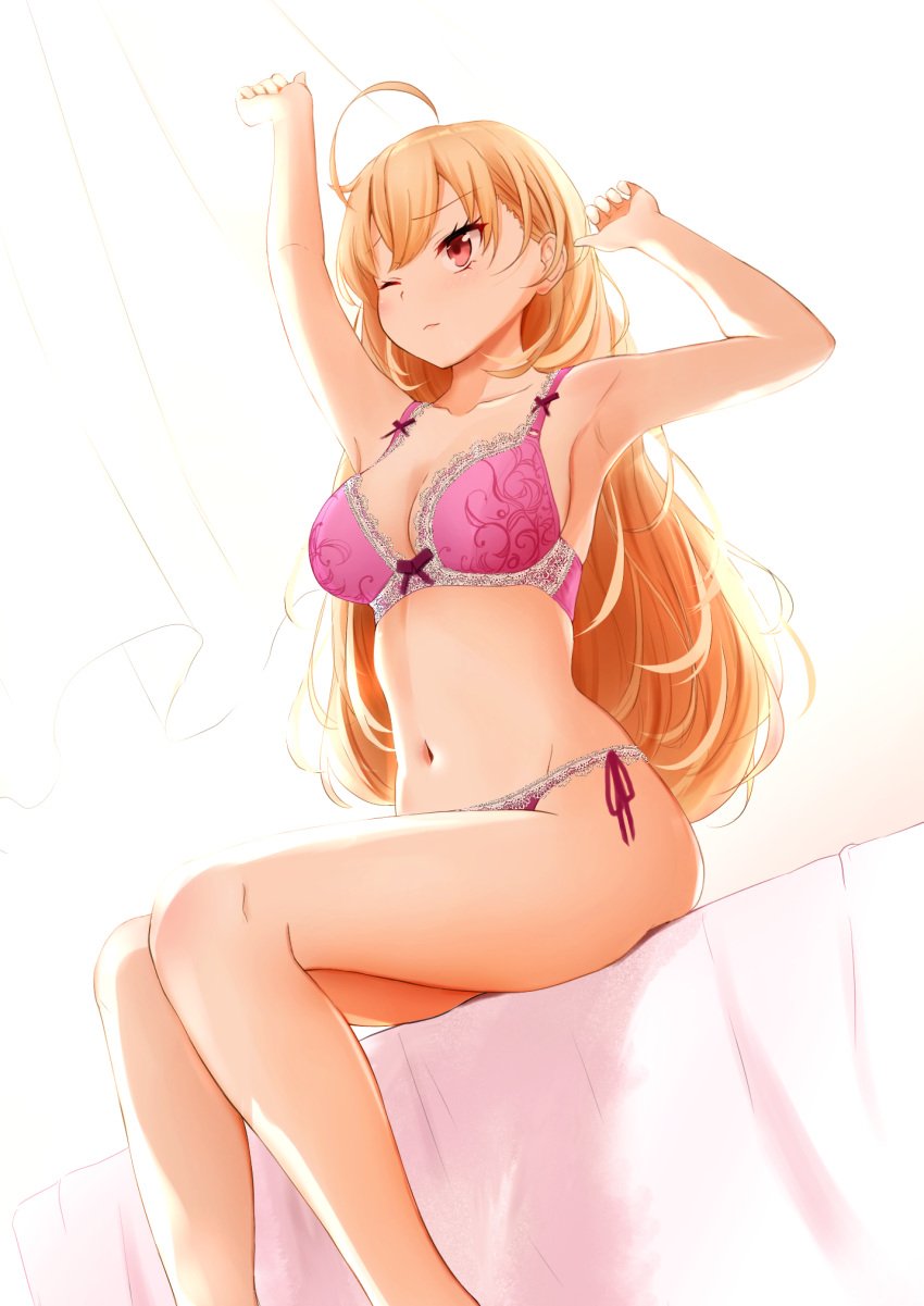 1girls ahoge antenna_hair arm_above_head arm_up armpits arms_up bare_armpits bare_arms bare_belly bare_calves bare_chest bare_hands bare_hips bare_knees bare_legs bare_midriff bare_navel bare_shoulders bare_skin bare_thighs bed belly belly_button blonde_eyebrows blonde_female blonde_hair blonde_hair_female bra breasts busty busty_female busty_teen calves cleavage collarbone curtains dot_nose elbows ex_idol exposed exposed_armpits exposed_arms exposed_belly exposed_legs exposed_midriff exposed_shoulders exposed_thighs eyebrows_visible_through_hair female female_focus female_only fingers frilled_bra frilled_panties frilled_underwear groin hair_between_eyes half_naked half_nude hand_above_head hand_up hands_up high_resolution highres hourglass_figure knees knees_together lace_bra lace_panties lace_underwear laced_bra laced_panties laced_underwear lean_body lean_figure legs legs_together light-skined_female light-skinned light-skinned_female light_skin light_skin_female light_skinned light_skinned_female long_hair medium_breasts naked naked_female naked_woman navel nijisanji nude nude_female nudity one_eye_closed one_eye_open panties pink_bra pink_panties pink_underwear red_eyes red_eyes_female ribbon_bra shoulders sideboob simple_background sitting slender_body slender_waist slim_girl slim_waist solo takamiya_rion teen_girl teenage_girl teenager thick_thighs thighs thin_waist underboob underwear v-line virtual_youtuber waking_up white_background wide_hips