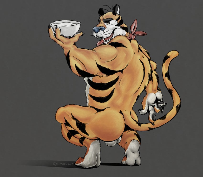 1boy 2014 anthro ass balls erection feline fur furry furry_only kellogg's lewdbear looking_at_viewer male male_only mammal milk muscles nude open_mouth orange_fur penis solo tiger tony_the_tiger