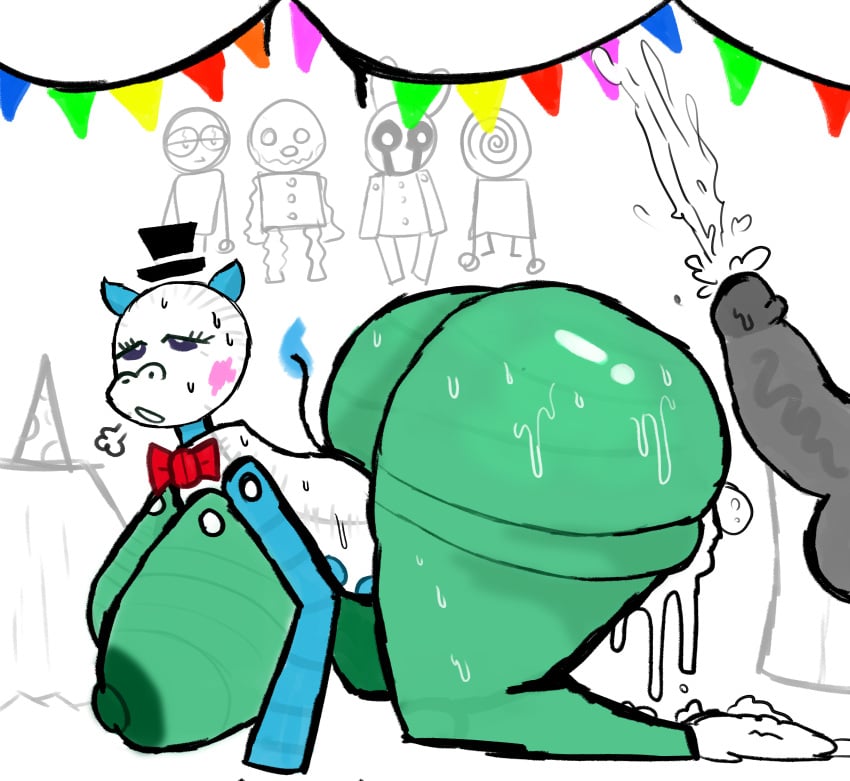 birthday cum_dripping_from_ass cum_in_ass cum_on_body cumshot el_sick fat_ass fat_thighs female five_nights_at_freddy's five_nights_at_freddy's:_sister_location green_skin light_blue_skin paper_pals paperpals thick_ass thick_legs thick_thighs unknown_species