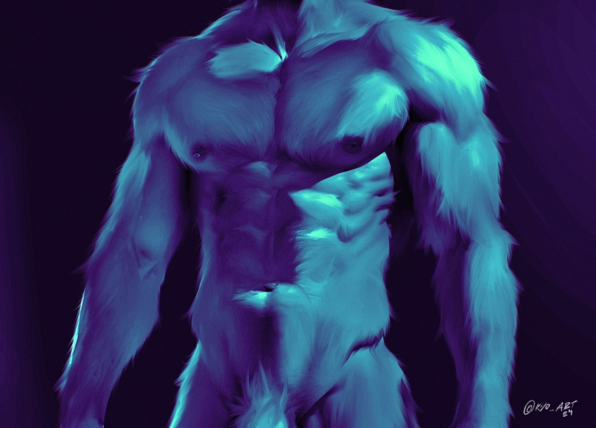 anthro digital_media_(artwork) fur genitals hi_res kiloart male mammal muscular muscular_anthro muscular_male navel nipples nude penis penis_base restricted_palette simple_background solo study