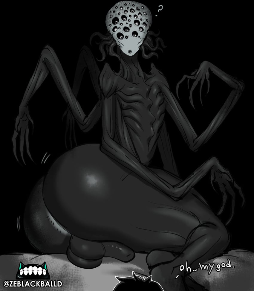 alien alien_femboy black_lipstick eldritch_abomination eldritch_horror femboy goth_girl horror huge_ass huge_balls huge_cock huge_thighs imminent_penetration imminent_sex larger_male multi_arm multi_eye multi_limb question_mark sitting sitting_on_bed size_difference smaller_female solo_focus the_baptist_(zeblackballd) trypophobia ze_blackball.d zeblackballd_(artist)