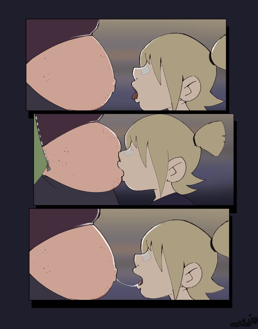 belly belly_kisses belly_lick belly_licking big_belly bodily_fluids cchilab chubby chubby_female female female_only huge_belly kim_pine licking roxanne_richter saliva_trail scott_pilgrim uncommon_stimulation yuri