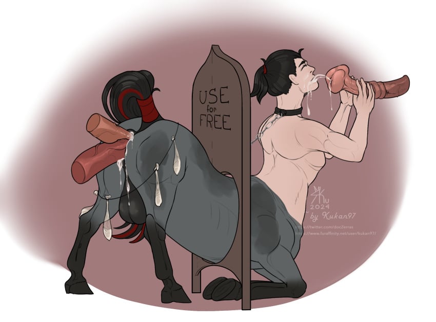 anal anal_sex bodily_fluids centaur condom cum cum_in_ass cum_inside cum_on_face double_anal double_penetration equid equid_taur equine european_mythology filled_condom free_use gay genital_fluids greek_mythology hi_res horse humanoid_taur kukan97 male mammal mammal_taur mythology penetration public public_sex quadruped sex sexual_barrier_device stuck tail taur yaoi