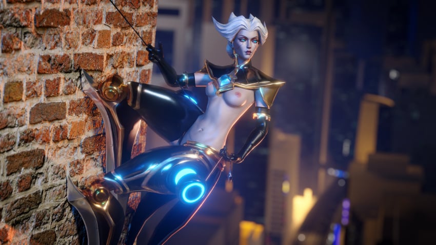 3d 4k brick_wall camille_ferros cyborg female kinkykatt3d league_of_legends nude nude_female riot_games video_games