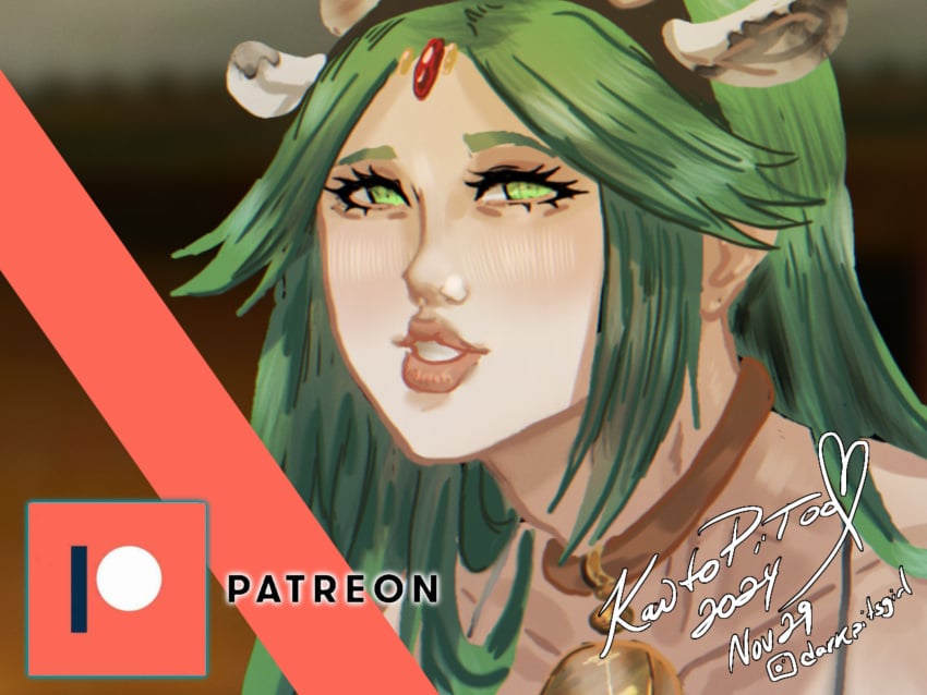 close-up cow_girl cropped female flirting kaitopitoo kid_icarus kid_icarus_uprising looking_at_viewer nintendo palutena patreon patreon_exclusive pinup smiling_at_viewer