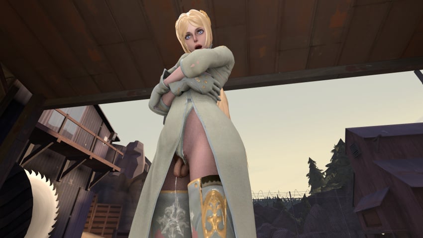 1 1girls 3d 3d_(artwork) 3d_model blonde_hair blue_eyes bodysuit caught commander_white cum cum_drip dissappointed_look dress dripping_cum female flaccid_penis futanari huge_breasts intersex looking_at_viewer nier nier:_automata pubic_hair small_penis solo source_filmmaker swimsuit team_fortress_2 tf2 thick_thighs tight_clothing yorha_commander