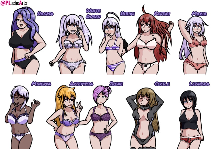 10girls artemisia_bell_ashcroft arusu_maria big_breasts black_hair black_underwear blonde_hair blue_hair blue_underwear brown_hair cecile_o&#039;brien dark-skinned_female dark_skin date_a_live date_a_live:_date_a_bullet fox_irene higoromo_hibiki himekawa_nagisa indigo_hair itsuka_kotori leonora_sears liddell_minerva light-skinned_female light_skin lined_up lineup lingerie long_hair multiple_girls pink_underwear pluchearts purple_underwear red_hair shimapan short_hair small_breasts sports_bra sportswear white_hair white_queen white_underwear